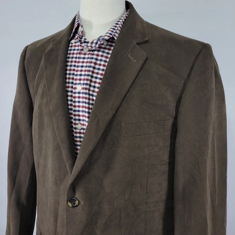 Andrew Fezza Men's Sport Coat Blazer Two Button Brown Suede‎ Polyester Blend 46R